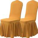 Dimatic Dining Room Chair Covers Set of 2, Stretch Parsons Slipcovers with Skirt Super Fit Spandex Chair Seat Protector Cover for Dining Room, Hotel, Ceremony (Gold)