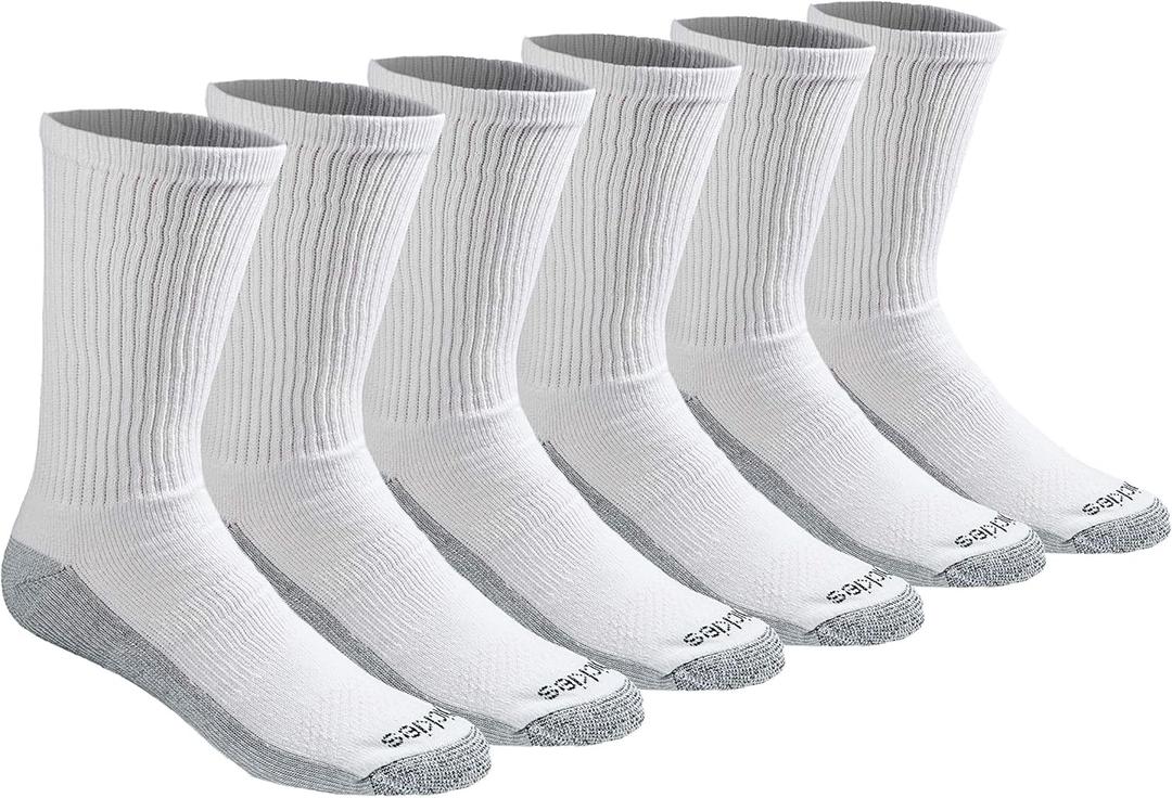 Dickies Men's Dri-Tech Original Moisture Control Crew Socks, (Medium, White (6 Pairs))
