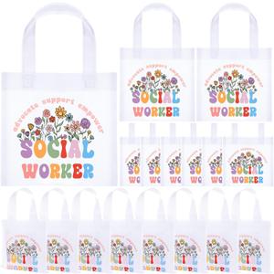 15 Pcs Social Worker Month Appreciation Gifts Bags Bulk Social Worker Must Have Small Non Woven Thank You Bags with Handles for Women Bsw Msw Dsw Lcsw Volunteer Office Employee Coworker Team