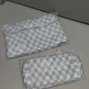 SOIDRAM 2 Pieces Makeup Bag Large Checkered Cosmetic Bag Capacity Canvas Mix Travel Toiletry Bag Organizer Cute Makeup Brushes Aesthetic Accessories Storage Bag for Women, Checkered Mix Blue