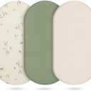 Muslin Bassinet Sheets 3 Pack, Cotton Bassinet Sheets for Baby Girl and Boy, Breathable Bedside Sleeper Bassinet Fitted Sheet, Universal Rectangle & Oval Bassinet Cover, 28x14 to 33x18, Green