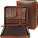 ELIZO Leather Portfolio Leather Padfolio Folio A5 Notebook Cover Work Folder Business Portfolio Organizer Binder Men Women Small (Antique, A5)