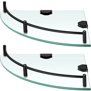 Crowye 2 Pcs Corner Shower Shelf 2-tier Glass Corner Shelf Stainless Steel Wall Mounted Bathroom Organizer for Storing Shower Gel Shampoo Brush, 9.25 Inches (Black)