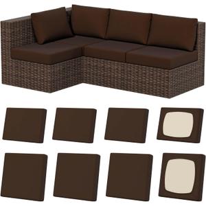 8Pcs Stretch Patio Cushion Covers, Outdoor Couch & Sofa Replacement Slipcovers for Patio Furniture Cushion Covers, Washable Reusable Furniture Protector, Square-large + Rectangle, Dark Coffee