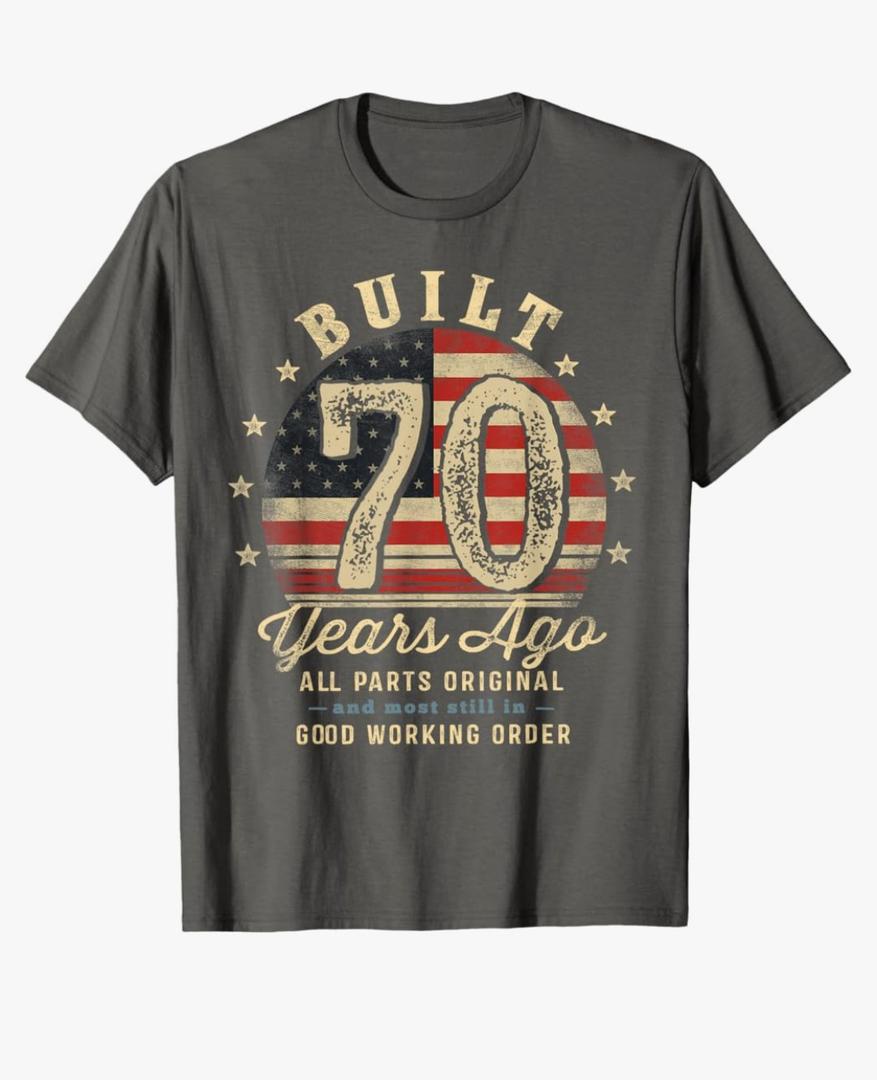 Built 70 Years Ago Funny 70th Birthday USA Flag T-Shirt, XL