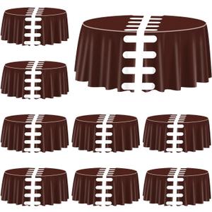 Football Print Tablecovers, Round Football Pattern Plastic Tablecloths Football Party Supplies for Birthday Party Sports Games Decoration, 84 x 84 Inch (9, Dark Brown, 84 x 84 Inch)