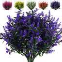 RECUTMS Artificial Greenery Lavender Fake Shrubs Flowers 8 Bundles UV Resistant Hanging Planter Flora Fence Indoor Outside Decor Wedding Table Flowers Arrangement Bouquet Filler (Purple)