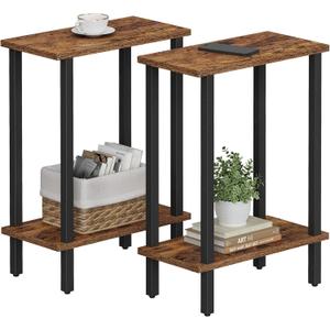 TUTOTAK Small Side Table, Narrow End Table, Set of 2, Skinny Sofa Table, Slim Nightstand, Couch Table, Living Room, Bed Room, Brown TB01BB0622 (2-Tier7.9"D x 15.8"W x 22.5"H)
