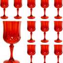 Plastic Wine Glasses, Plastic Goblets Vintage Style Cordial Drinking Glasses for Wedding Reception, Grand Event Party Supplies, Valentine's Day (12, Red)