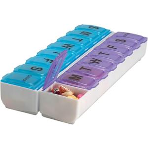 EZY DOSE Weekly (14-Day) Pill Organizer, Vitamin and Medicine Box, Large Snap Compartments, Easy-To-Open, BPA Free, Blue and Purple