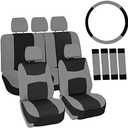 FH Group Universal Fit Gray Black Automotive Seat Covers Combo Set with Steering Wheel Cover and Seat Belt Pad fits Most Cars, SUVs, and Trucks (Airbag Compatible and Split Bench)