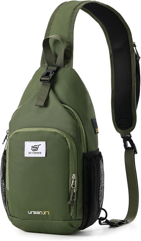 SKYSPER Sling Bag RFID Crossbody Sling Backpack Cross Body Shoulder Bag Travel Hiking Daypack for Women Men(Army Green)