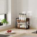 Giikin Countertop Shelf Organizer, 2 Tier Kitchen Spice Rack for Countertop, Wood Coffee Counter Shelf Organizer for Home (Brown, S)