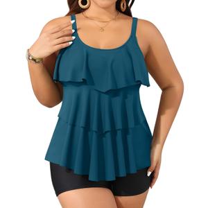 Yonique Women's Plus Size Tankini Swimsuits with Shorts Two Piece Bathing Suits Ruffle Swimsuits Tummy Control Swimwear (Blue Green Tankini) 
18W