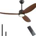 WINGBO 52" Outdoor Ceiling Fans with Lights, Wet Rated Waterproof Indoor Ceiling Fan with Remote, 3 ABS Blades Modern Ceiling Fan, 3CCT Quiet 6-Speed DC Motor, for Porch Patio Bathroom, Black+Walnut