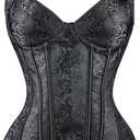Women's Lace up Gothic Jacquard Shoulder Straps Tank Overbust Shaper Corset Bustiers Top (Black), XS