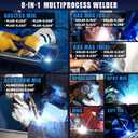 AZZUNO MIG Welder 110V/220V, 200A 8 in 1 Welder Machine Flux Core MIG/Gas MIG/MAG/Aluminum MIG/Spot MIG/Lift TIG/Stick Welding/Spool Gun Compatible, Multiprocess Welding Machine