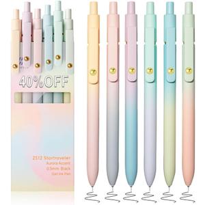 6pcs Gel Pens,40off, 0.5mm Fine Point Black Ink Pens With Smooth Writing,Premium Cute Rolling Ball Pastel Aesthetic Comfort Grip for School Office Supplies (Gradient Color)