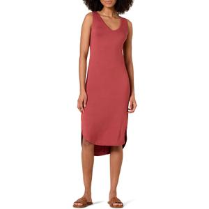 Amazon Essentials Women's Jersey Regular-Fit Sleeveless v-Neck Midi Dress (Previously Daily Ritual) (Large, Brick Red)