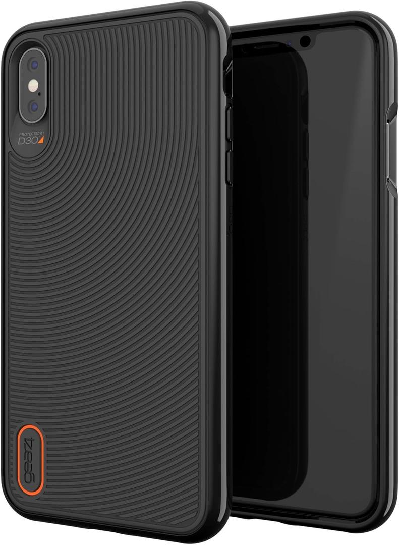 Gear4 Battersea Hardback Phone Case with Advanced Impact Protection [ Protected by D3O ], Glass Back Protection, Compatible with iPhone XS Max - Black