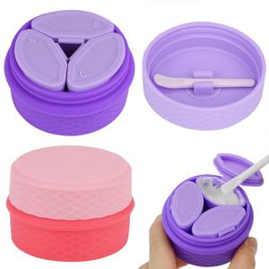 Adorila 2-Pack Silicone Travel Makeup Containers, 0.34oz/10ml TSA Cream Jars, 3-in-1 Modular Skincare Storage Case (Pink, Purple)