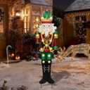 Christmas Yard Stakes Lighted Up Metal Christmas Yard Decorations LED King Nutcracker with Crown Scepter Lighted Stakes Outdoor Xmas Stake Lawn Pathway Outdoor Decoration