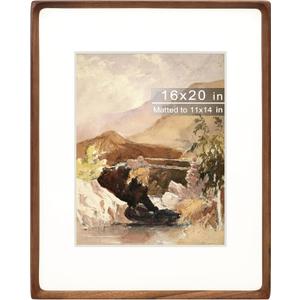 16x20 Picture Frame with Mat for 11x14, Natural Walnut Wood Handcrafted Rounded Corner with Plexiglass, Vertical or Horizontal Display Photo Gallery Poster Wall Mounting Frame, 16x20 Matted to 11x14