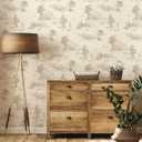 Monochrome Wallpaper Chinoiserie Style Wall Decor Toile de Jouy Landscape Dresser Decal Self Adhesive Removabal Sticker Peel and Stick Furniture Stickers Vintage Bedroom Livingroom Decoration (15.8" x 59.1")