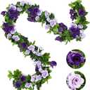 JUSTOYOU 2 Pack (15.8FT) Fake Rose Garland, Artificial Roses Vines Flower Garland Hanging Floral Vine Wedding Home Backdrop Party Arch Arrangement Decoration (Purple)