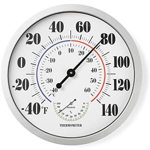 Indoor Outdoor Thermometer Wall Large Numbers Thermometer No Battery 12" Hanging Digital Weather Hygrometers for Home Garden Outside Patio Decor (Silver)