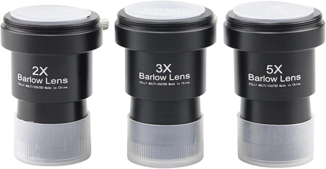 Telescope Barlow Lenses Kit 2X-3X-5X, 1.25 Inch Telescope Accessory, Fully Metal Multi Coated Broadband Green Film Barlow Lens for Astronomy Eyepiece
