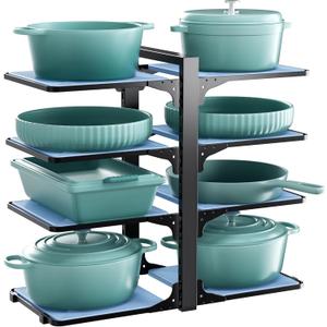 LAMU Pots and Pans Organizer Rack for under Cabinet, 8 Adjustable Tiers Pan Pot Organizers inside Cabinet with 15" Height, Heavy-Duty Kitchen Organization and Storage Holds up to 12" Cookware, Black