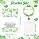 Landical 12/25/50 Sets St. Patrick's Day Bracelets Set Lucky Clover Adjustable Bracelet Green Beaded Stretch Bracelet with Good Luck Wish Cards Mesh Bags for Women Men Irish Party Favors