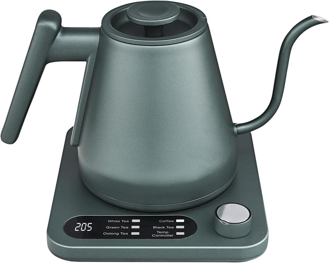 Gooseneck Electric Kettle, Custom Temperature Control,1200 W Fast Boil & 2H Auto Keep Warm, Real-time Temp Display, Precise Pouring, Pour Over Coffee Kettle & Tea Kettle, Stainlee Steel,Green