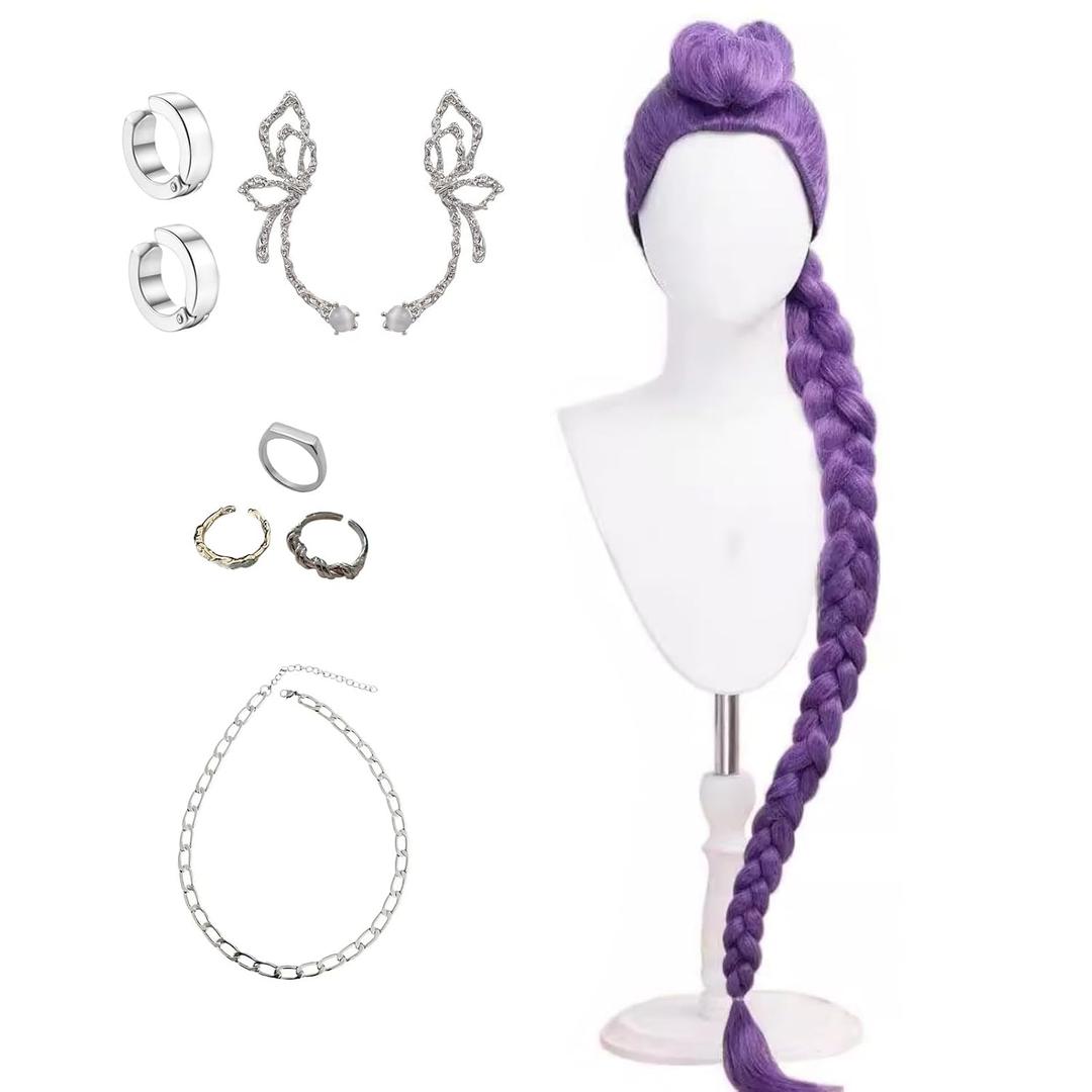 Cosplay Wig Purple Braid Long Hair Heat-resistant Fiber Hair + Wig Cap for Halloween Women costume