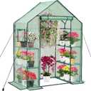 Purlyu Walk-in Greenhouse for Outdoors w/ Mesh Side Windows, 3 Tiers 6 Shelves PE Cover Green House Portable Warm House for Seedling Flowers Growing 20 Pcs T-Type Plant Tags Include (GHW001G)