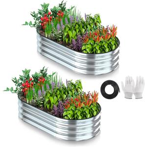 Galvanized Raised Garden Bed Kit, 421ft Metal Raised Planter Bed Large Stock Tank Large Metal Raised Bed for Herb, Growing Fruits, Flower (2, Sliver)