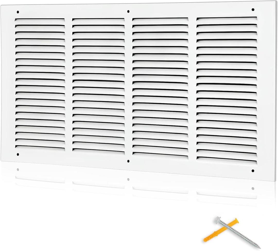 20x10 Duct Opening | Steel Return Air Grille | Vent Cover Grill for Sidewall and Ceiling | HVAC Cold Air Intake Grille | White | Outer Dimensions: 21.75"W X 11.75"