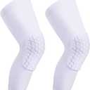 Compression Knee Pads Leg Sleeve, Hex Knee Pads for Basketball Honeycomb Anti Collision Knee Pads Long Kneepads Non-Slip Football Knee Pads for Youth Adult (Large, white)