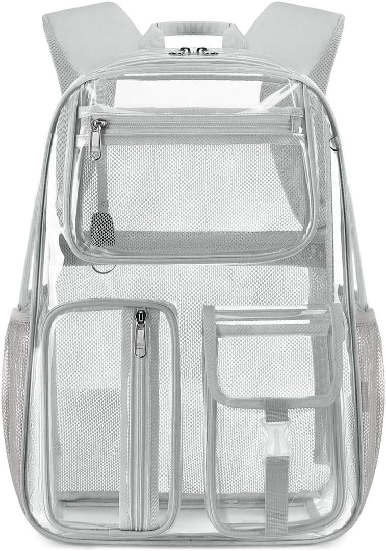 Cusangel Clear XL Backpack for Men Women TPU X-Large Heavy Duty See Through Transparent bookbag for Sport Event,Stadium Events (17.5in-Grey)