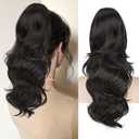 BOGSEA Ponytail Extension 20 Inch Drawstring Ponytail Extension for Women Long Wavy Hair Extensions for Daily Use(Brown Black)