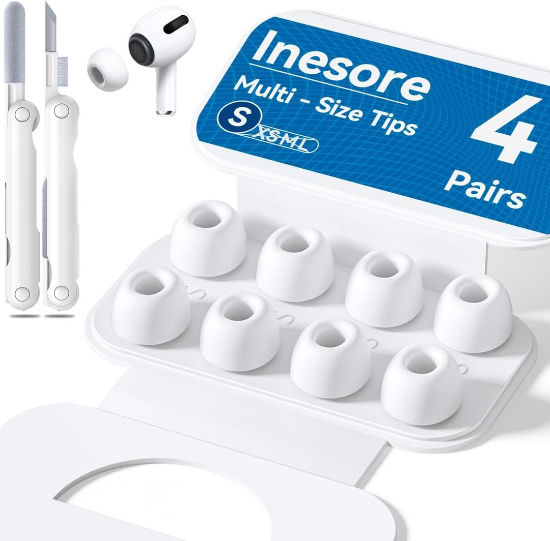 Replacement Ear Tips for AirPods Pro 2nd/1st Generation with Portable Storage Box & Cleaner Pen,Noise Reduction Holewith & Built-in dust Guard Screen,Silicone Ear Tips -S/Size 4 Pairs