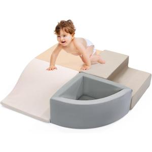 HOMBYS 4-Pieces Climbing Toys for Toddlers 1-3, Foam Climbing Blocks for Kids Crawling and Sliding, Soft Velvet Indoor Playground for Baby Playing Acticity