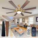 Depuley 72-Inch Ceiling Fan with Light: Farmhouse 8-Blade Walnut and Gold Indoor Outdoor Fans with Remote App Control Dimmable Light - Ultra Quiet DC Motor Reversible 6 Speed Timer