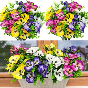 Pansies Artificial Flowers for Outdoors UV Resistant 8 Bundles Silk Pansy Plastic Fake Plants Flowers for Home Outside Garden Window Box Patio Planter Porch Decor (Mixed Color)