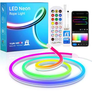 KJOY LED Strip Neon Flexible Rope Light, 11FT/3.5M RGB Neon Rope Lights with App & Remote Control, 12V Cuttable Silicone DIY Creative Rope Lighting Flex Rope for Bedroom Dormitory Kids Room Decor