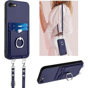 LEMAXELERS Crossbody Wallet Case for iPhone 16e with Card Holder and Ring Stand Kickstand Wrist Strap Lanyard Handbag Purse Phone Cover for iPhone 16e. Blue YKB
