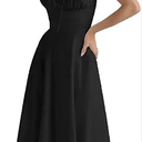 Women Short Sleeve Long Dresses Square Collar Floral Print Boho Beach Sundress Holiday Split Dress (Black, Medium)