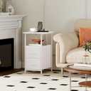 Somdot End Table Set of 2 with Charging Station, 2 Drawers, Slim Side Table, 19.7"D x 11.8"W x 24.4"H
