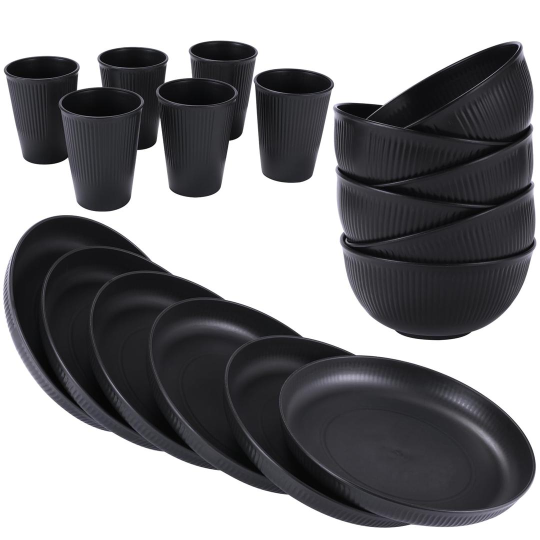 18PCS Wheat Straw Dinnerware Sets Unbreakable Reusable Dinnerware Set for 6, Microwave Dishwasher Safe Dinnerware for Outdoor Camping Dishes